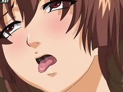 Teen anime girl enjoying breasts massage