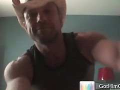 Muscled cowboy busting his nuts part5