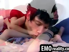 Young emo teens naked in bed touching and masturbating