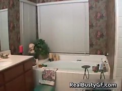 Chubby schoolgirl solo fun in bathtub
