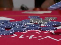 Blonde gets fucked by her lover and his poker buddies in all of her tight holes