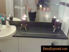 Emo redhead jerking his penis in the mirror gays