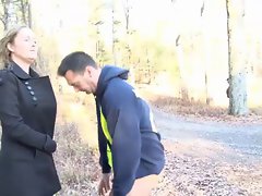 Blowjob in the woods with a voyeur