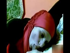 arab girl with red hijab sucking dick