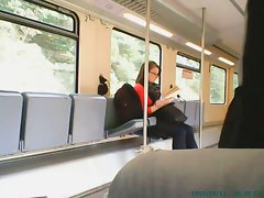 Train masturbation in front of girl